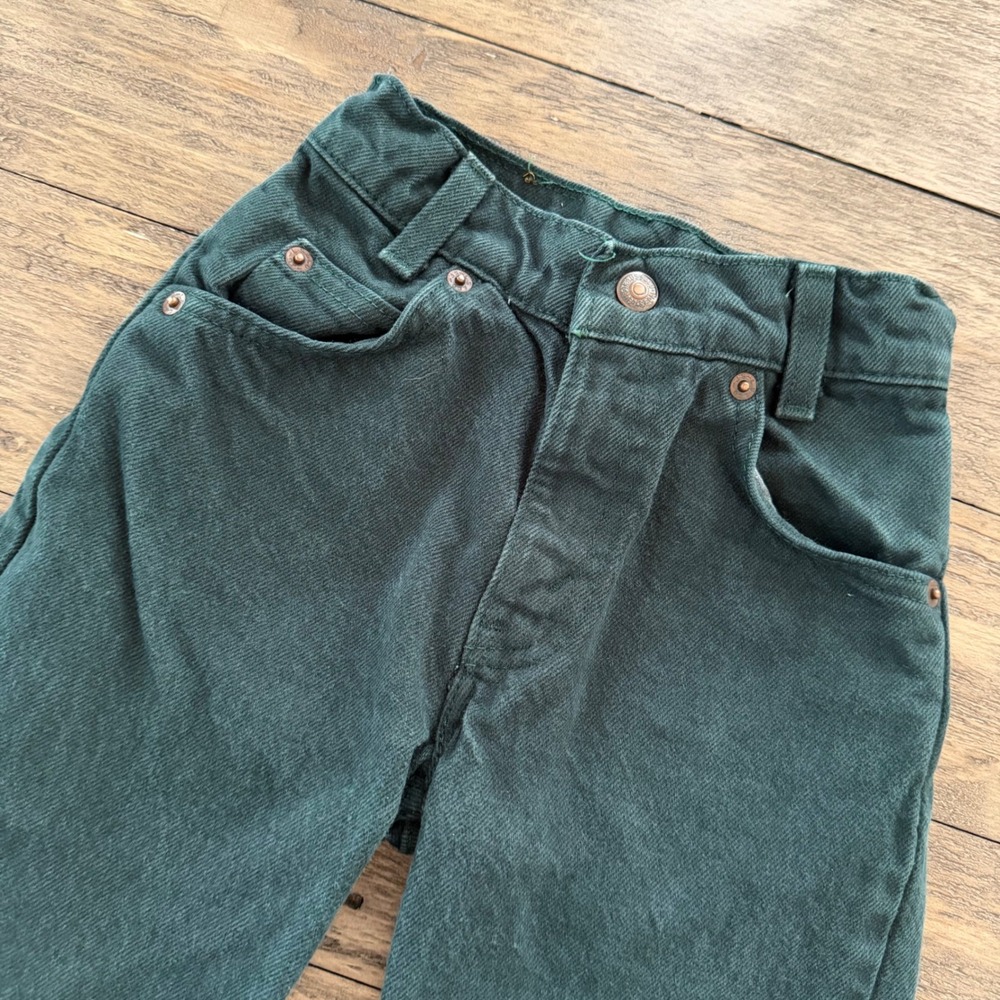 Vintage Little Levi's 550 Orange Tab Kids Jeans Forest Green Relaxed Fit 7 Slim - Picture 2 of 12